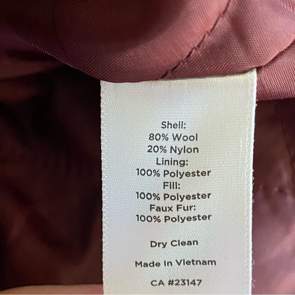 Talbots Womens Long Wool Over Coat Maroon Zip Front Size 16 Full Length Warm - Picture 7 of 9